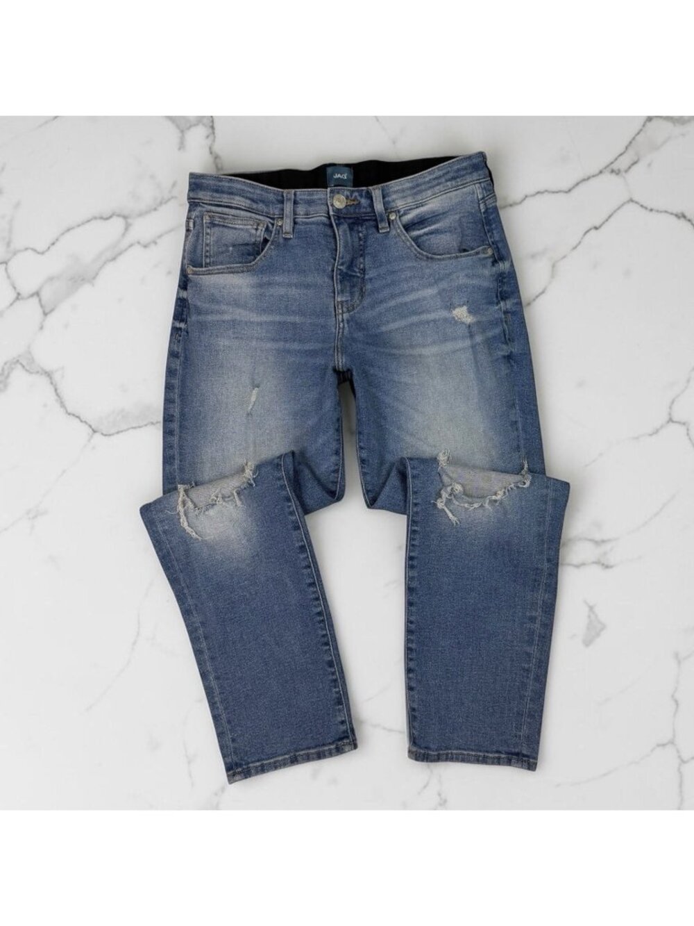 JAG Carter Girlfriend Jeans Size 12 Distressed Denim Ankle Length Stretch Taper